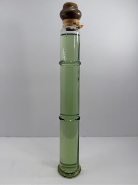 Vintage 13" Lutex Blown Glass Bamboo Bath Oil Bottle - Sealed Y2K Green Tea MCM